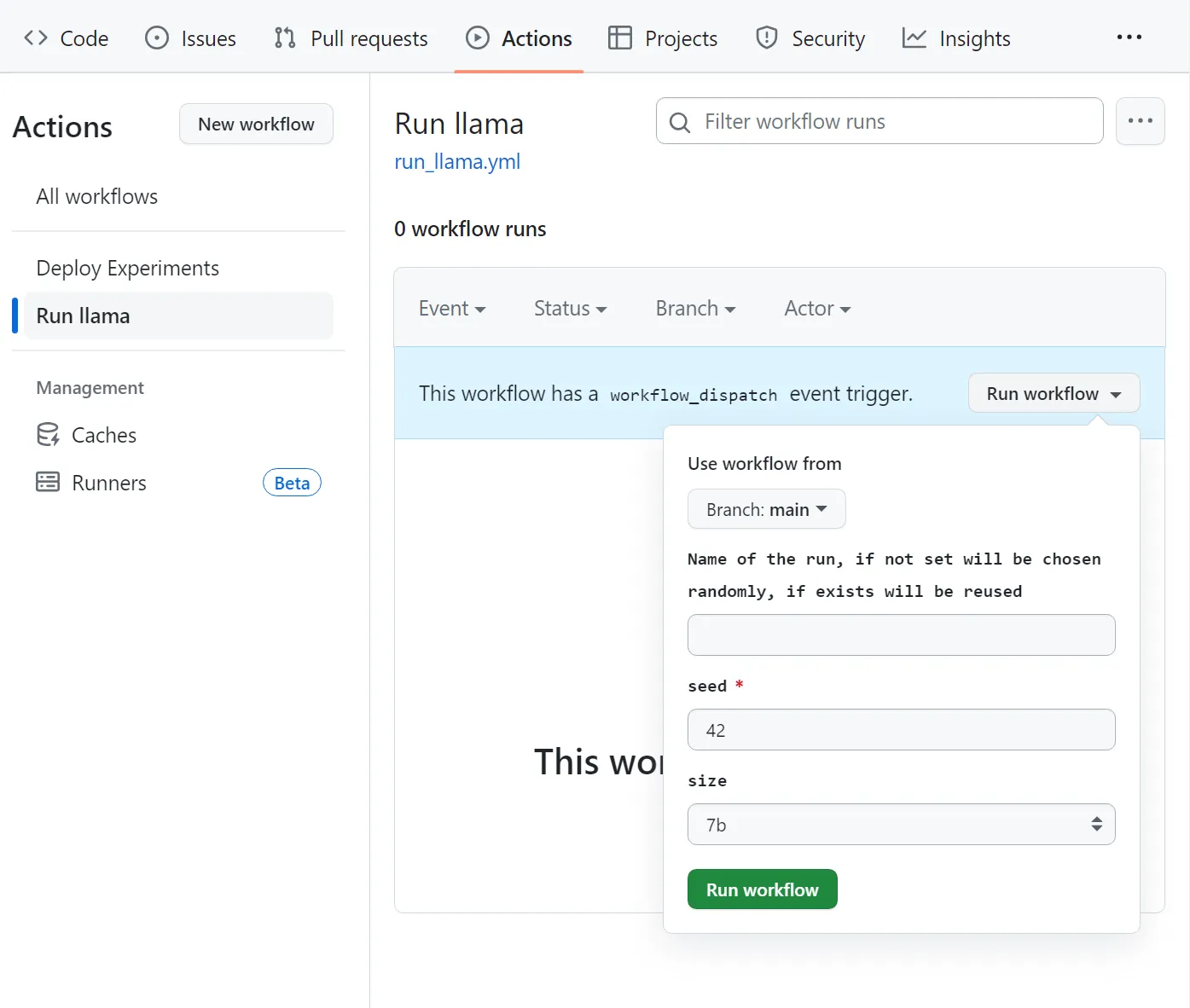 Run workflow 表单